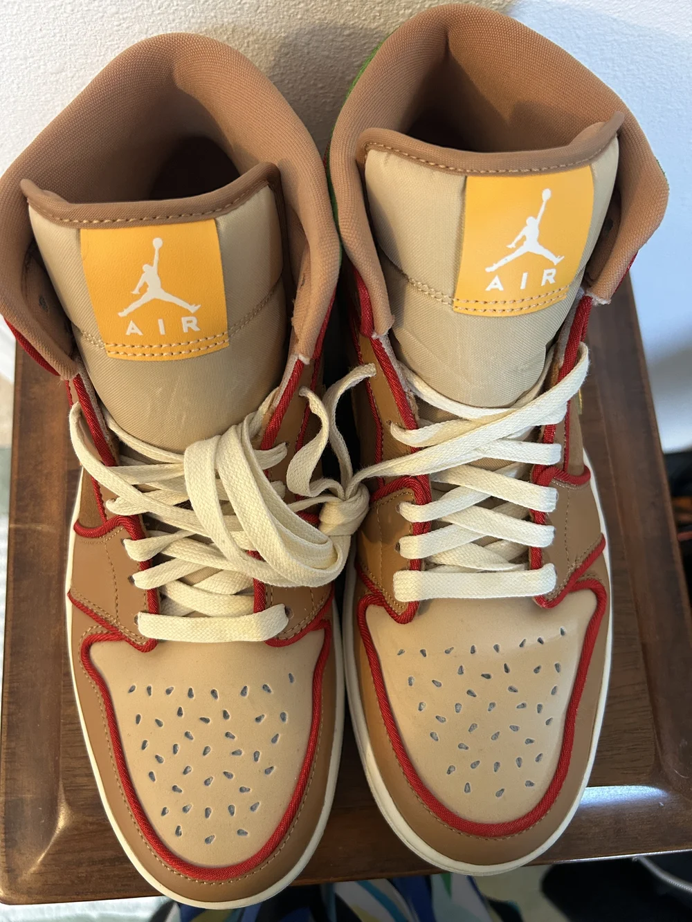 Nike Air Jordan High-Top Sneakers in Tan, Red and Yellow